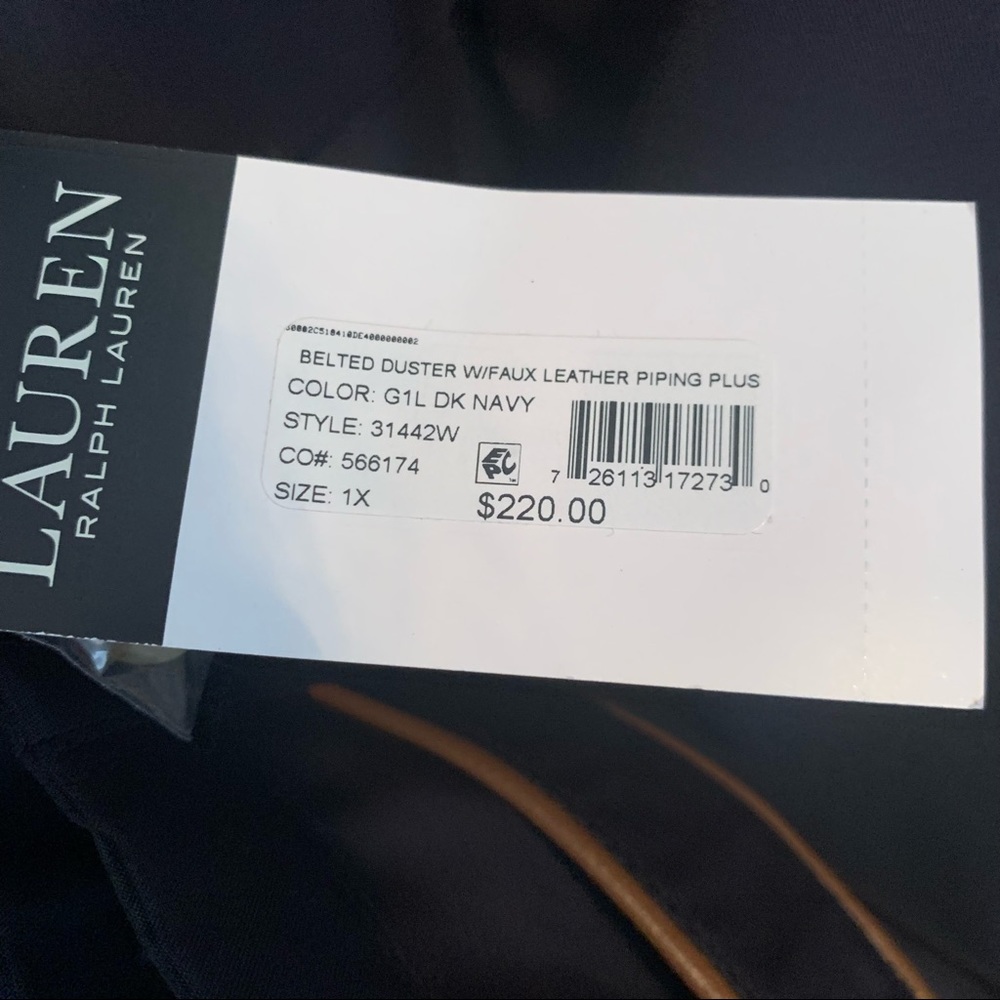Lauren Ralph Lauren Trench Coat with Faux Leather Trim Navy 1X NWT - Picture 10 of 13